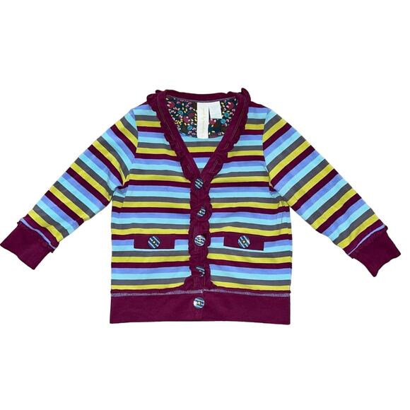 2 Matilda Jane Paint By Numbers Plum Stripe Kitten Cardigan Button up Sweater - Picture 4 of 9